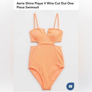 Aerie Shine Pique V Wire Cut Out One Piece Swimsuit in Mango